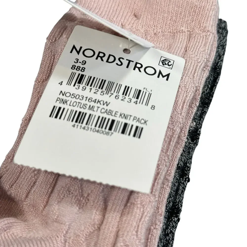 Nordstrom Kids' 2-Pack Heart Cable Crew Socks Set of‎ 2 Shoe Size 3-9